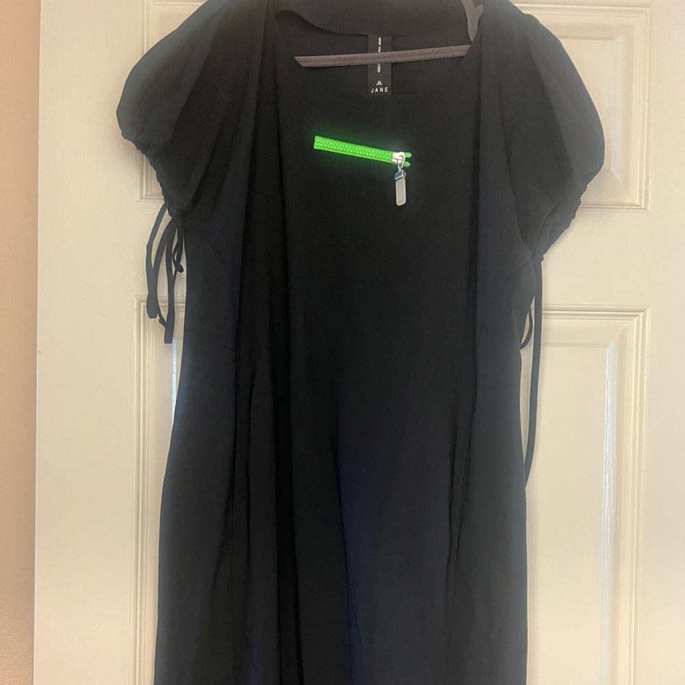 Jane Lushka  strech technical jersey dress, Size XS with Neon Green Zipper
